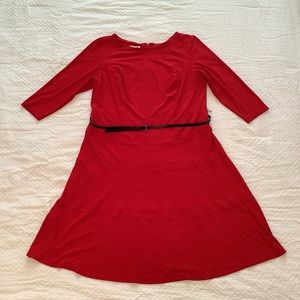 JONES STUDIO, RED, 3/4 SLEEVE, DROP WAIST FLARED DRESS, SIZE 14W